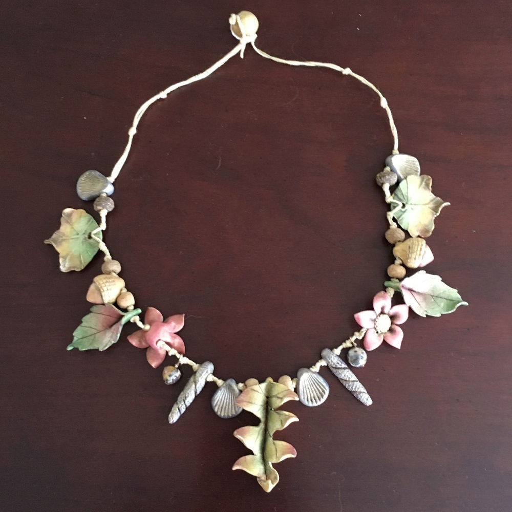 Artist Made Ceramic Nature Leaf Choker Necklace